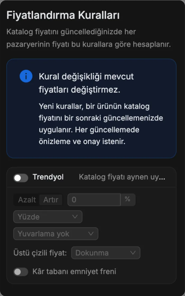 Fiyat kuralları demosu önizlemesi