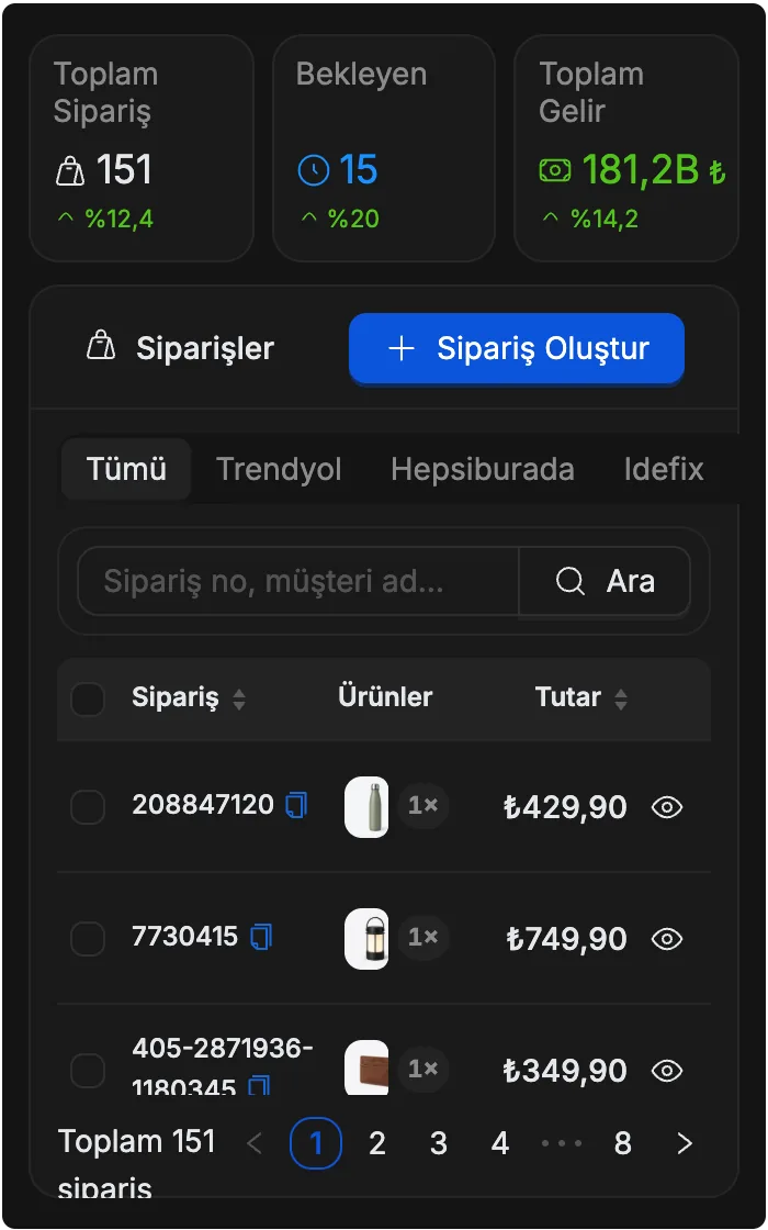Sipariş yönetimi demosu önizlemesi