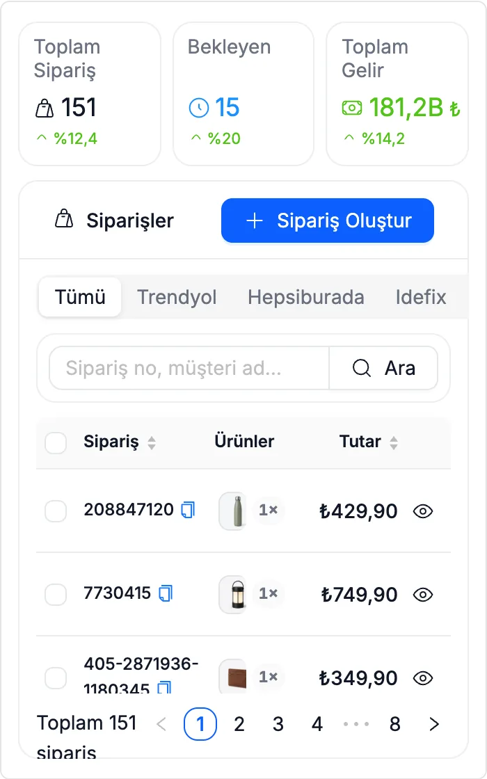 Sipariş yönetimi demosu önizlemesi